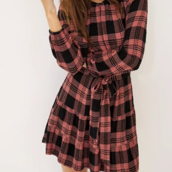 Anthropologie Cloth & Stone Plaid Daia Mini Dress Sz S - Picture 5 of 5